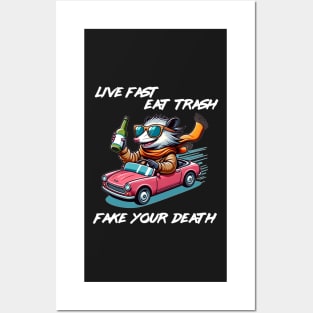 Live Fast, Eat Trash, Fake Your Death Funny Cute Opossum Shirt Gift for Possum Lovers Posters and Art